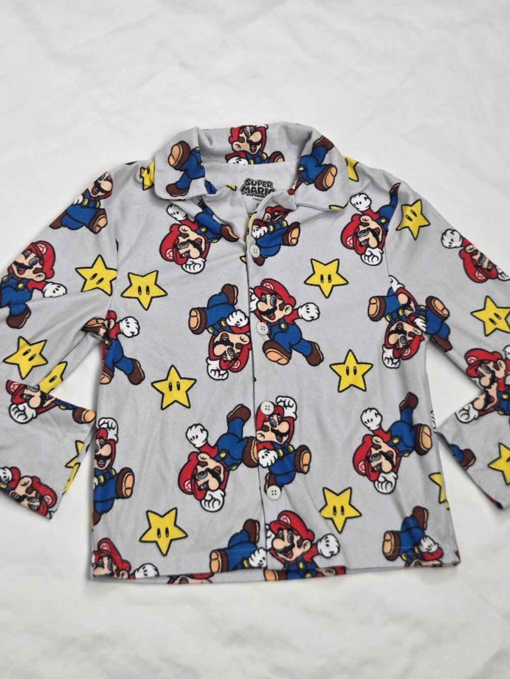 Super Mario long-sleeve button-up pajama top boys size 8